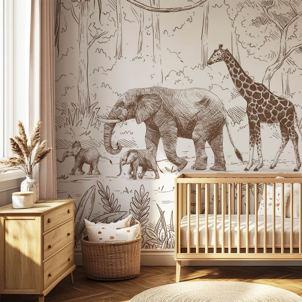 PASTELOVELOVE Tapeta na ścianę dla dzieci na wymiar Animal parade brązowa