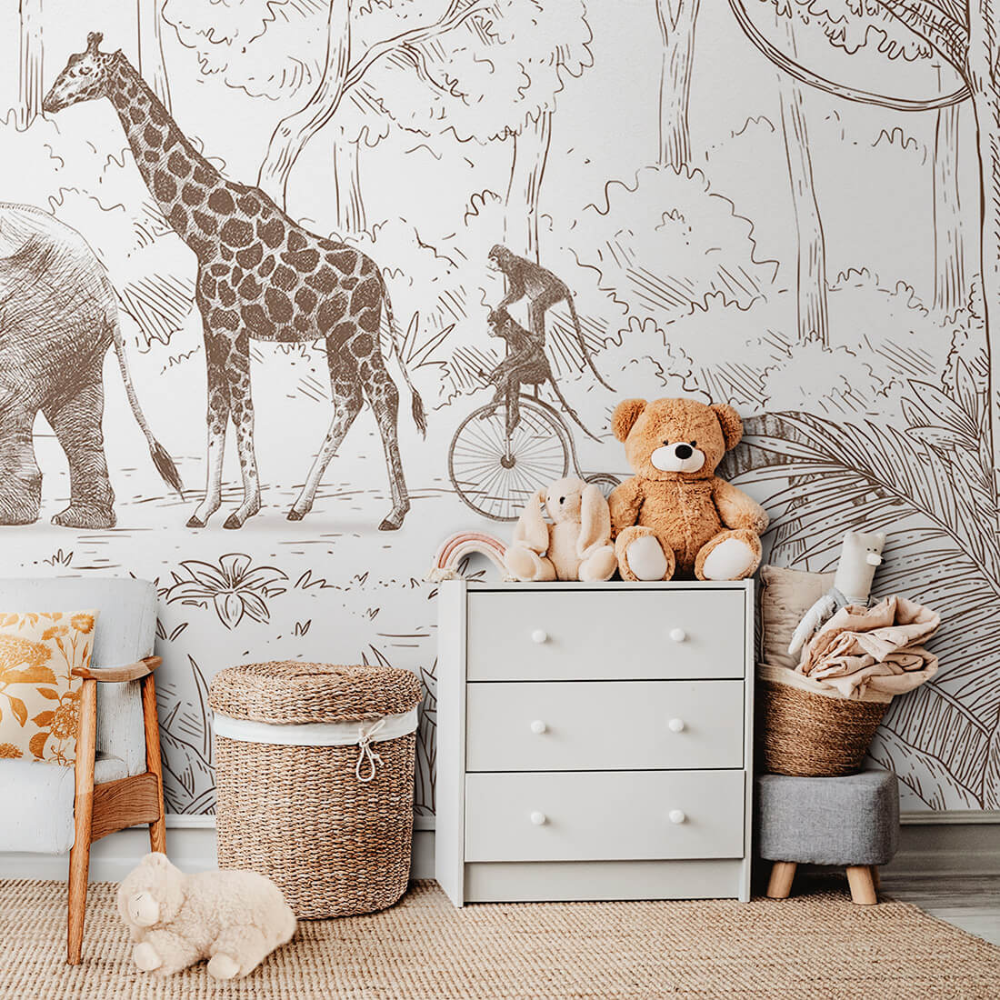 PASTELOVELOVE Tapeta na ścianę dla dzieci na wymiar Animal parade brązowa