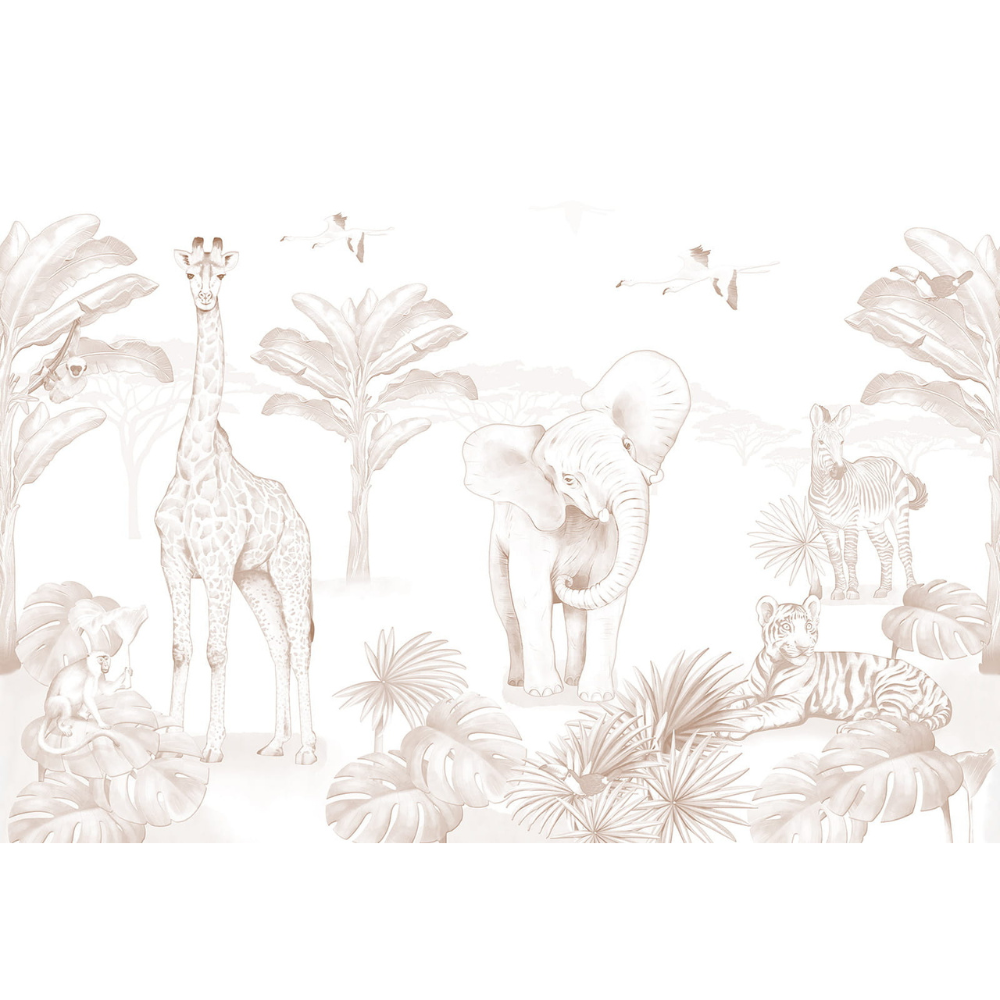 PASTELOVELOVE Tapeta na ścianę dla dzieci na wymiar Safari sepia