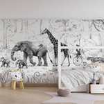 PASTELOVELOVE Tapeta na ścianę dla dzieci na wymiar Animal parade czarno-biała