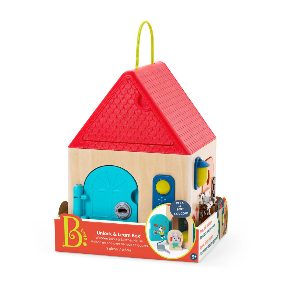 B. Toys Drewniany domek manipulacyjny z zamknięciami