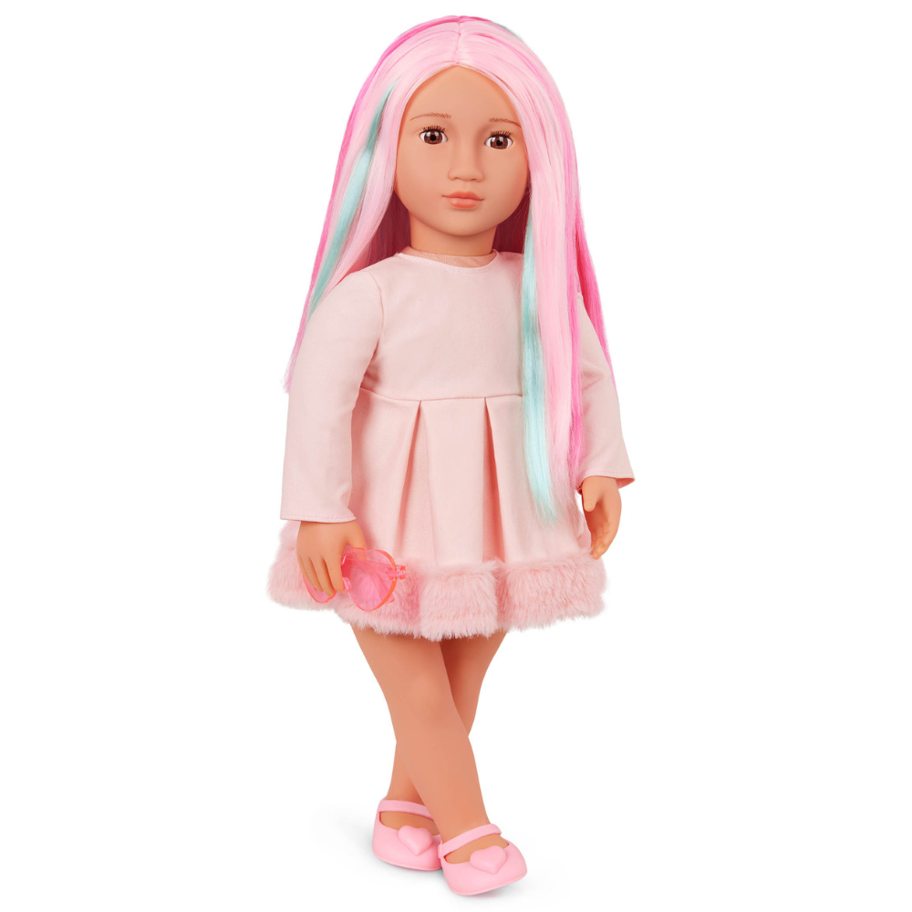 Our Generation lalka Rosa proste włosy z pasemkami - różowe 46 cm