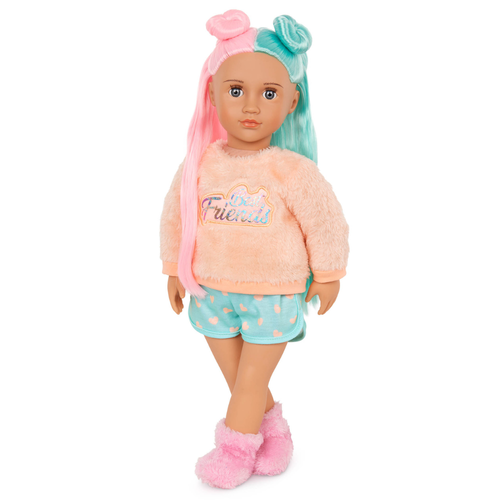 Our Generation lalka Lumi wielobarwne włosy, pluszowa bluza „Best Friends” 46 cm