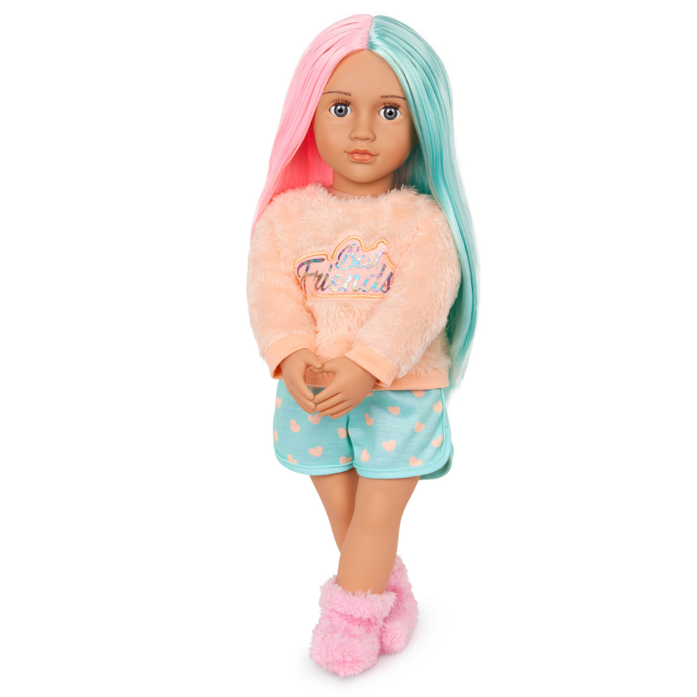 Our Generation lalka Lumi wielobarwne włosy, pluszowa bluza „Best Friends” 46 cm
