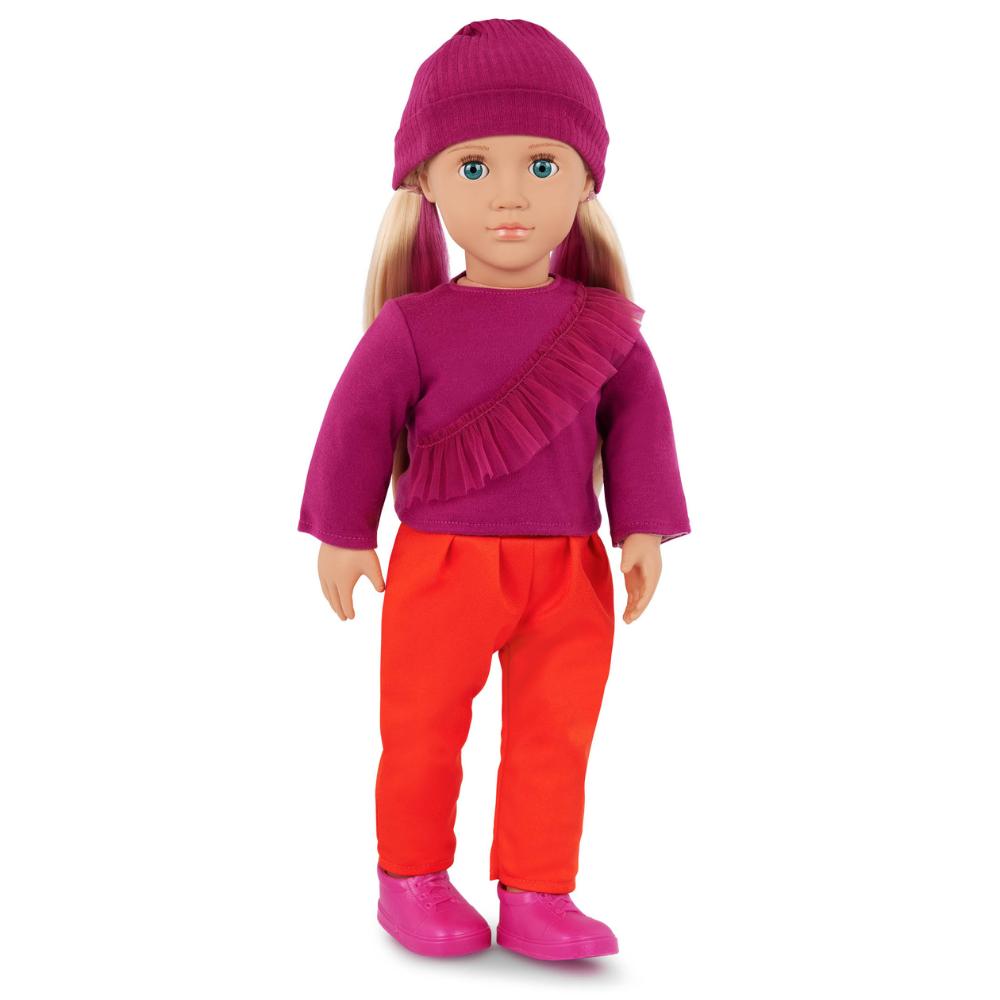 Our Generation Lalka Shay blondynka z różowymi pasemkami, w czapeczce 46 cm