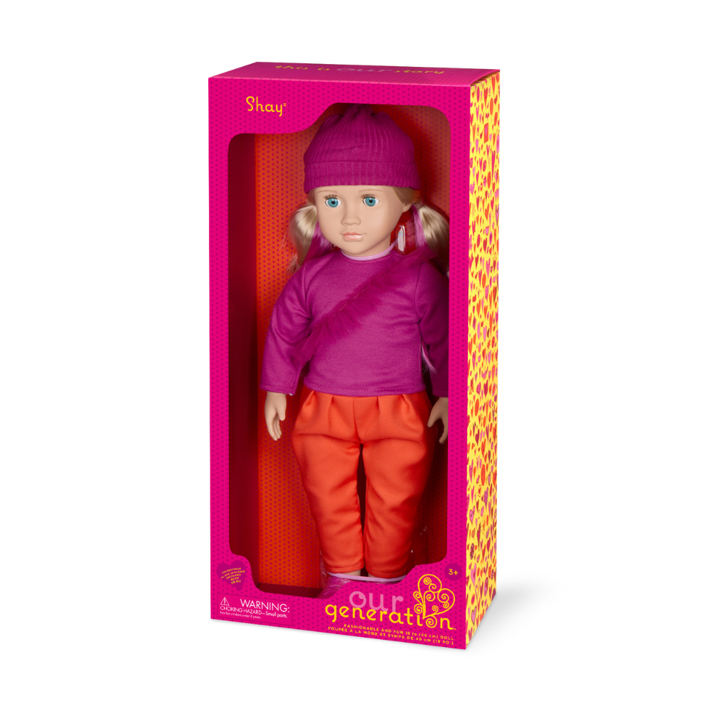 Our Generation Lalka Shay blondynka z różowymi pasemkami, w czapeczce 46 cm