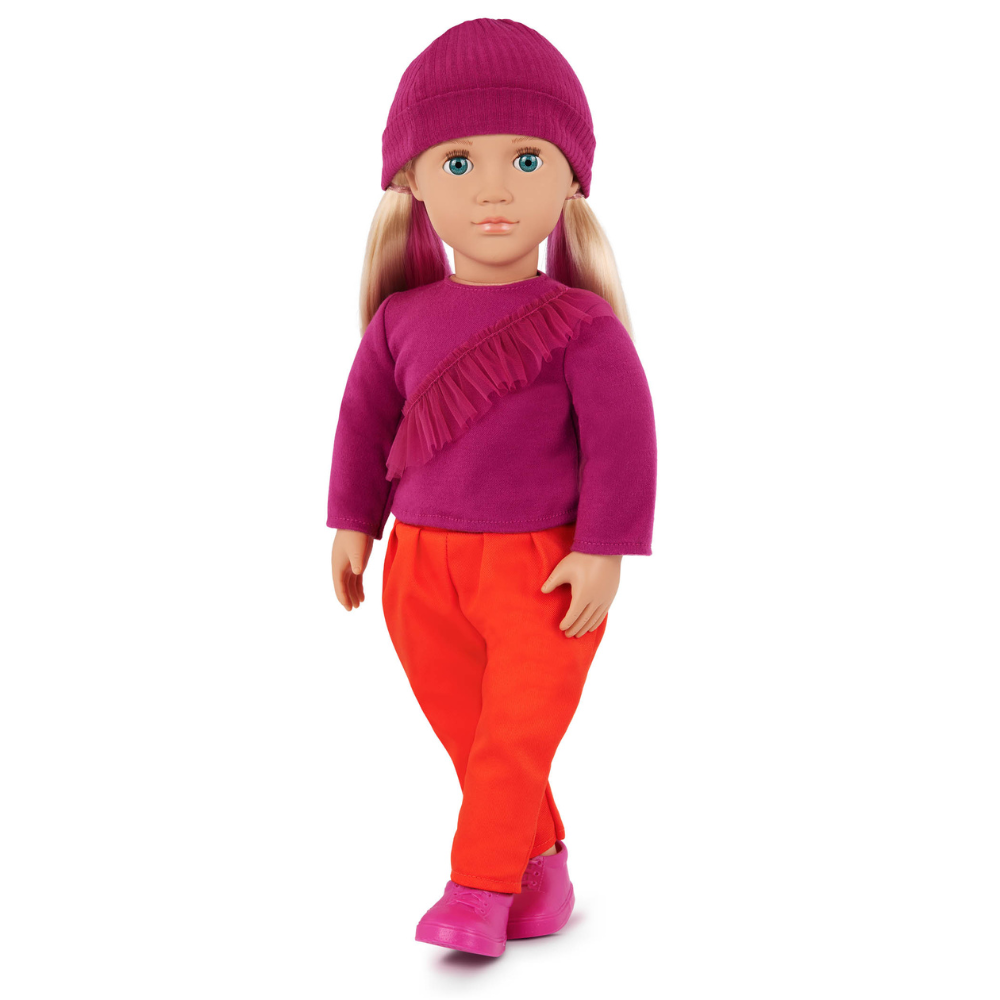 Our Generation Lalka Shay blondynka z różowymi pasemkami, w czapeczce 46 cm