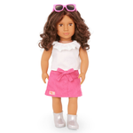 Our Generation Lalka Valentina brunetka w sztruksowej spódniczce i bluzeczce z falbanką 46 cm