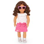 Our Generation Lalka Valentina brunetka w sztruksowej spódniczce i bluzeczce z falbanką 46 cm