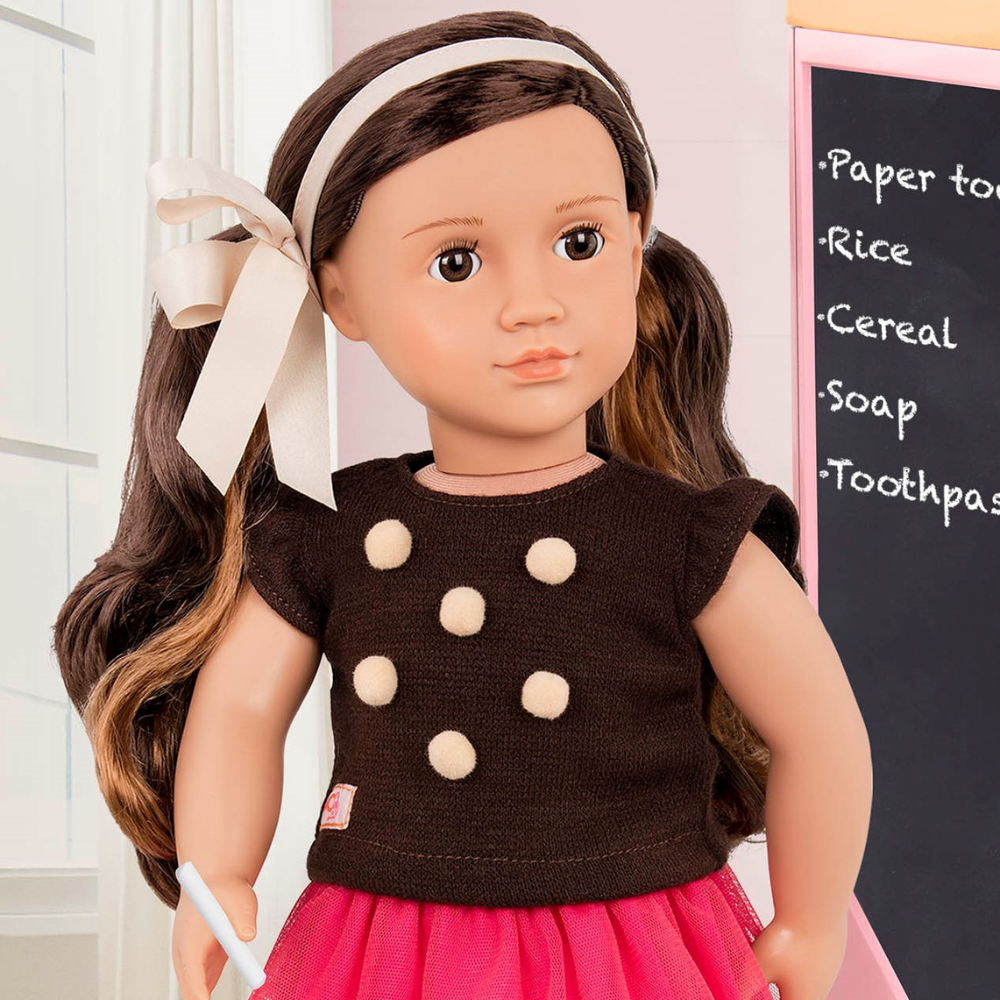 Our Generation Lalka Avia brunetka, bluzeczka z pomponikami 46 cm