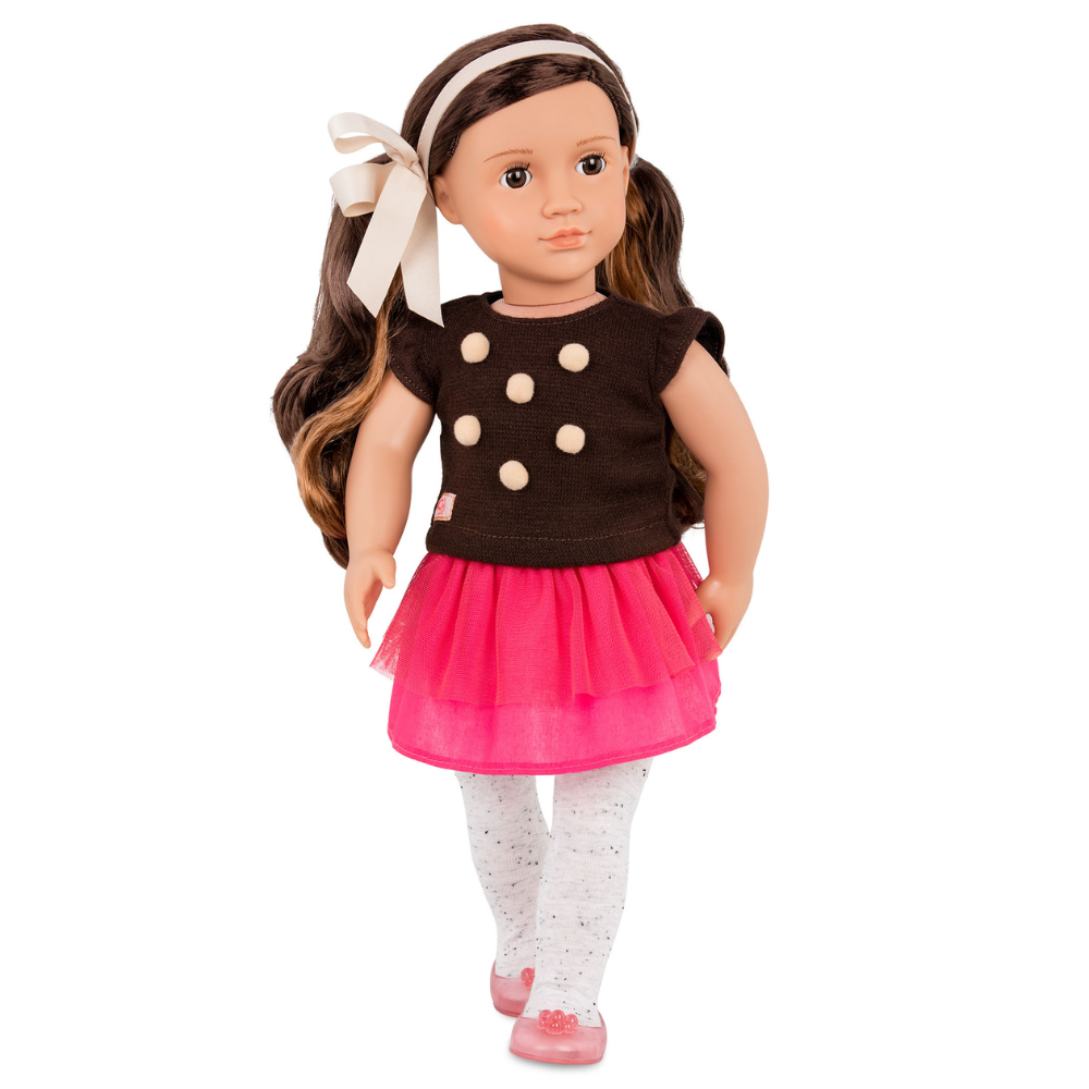 Our Generation Lalka Avia brunetka, bluzeczka z pomponikami 46 cm