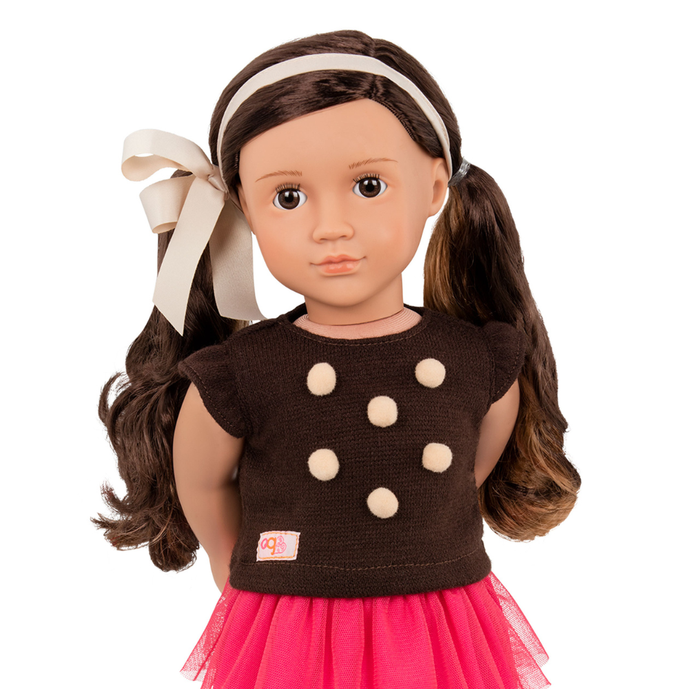 Our Generation Lalka Avia brunetka, bluzeczka z pomponikami 46 cm