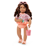 Our Generation lalka Gabriela w letniej sukience, strój kąpielowy i akcesoria na plażę, zginane łokcie i kolana 46 cm