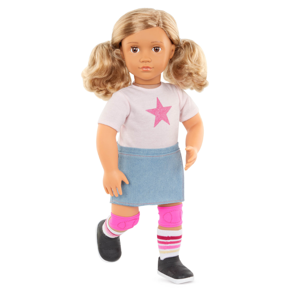 Our Generation Lalka Ollie skaterka z deskorolką, zginane łokcie i kolana 46 cm