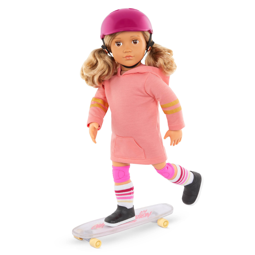 Our Generation Lalka Ollie skaterka z deskorolką, zginane łokcie i kolana 46 cm