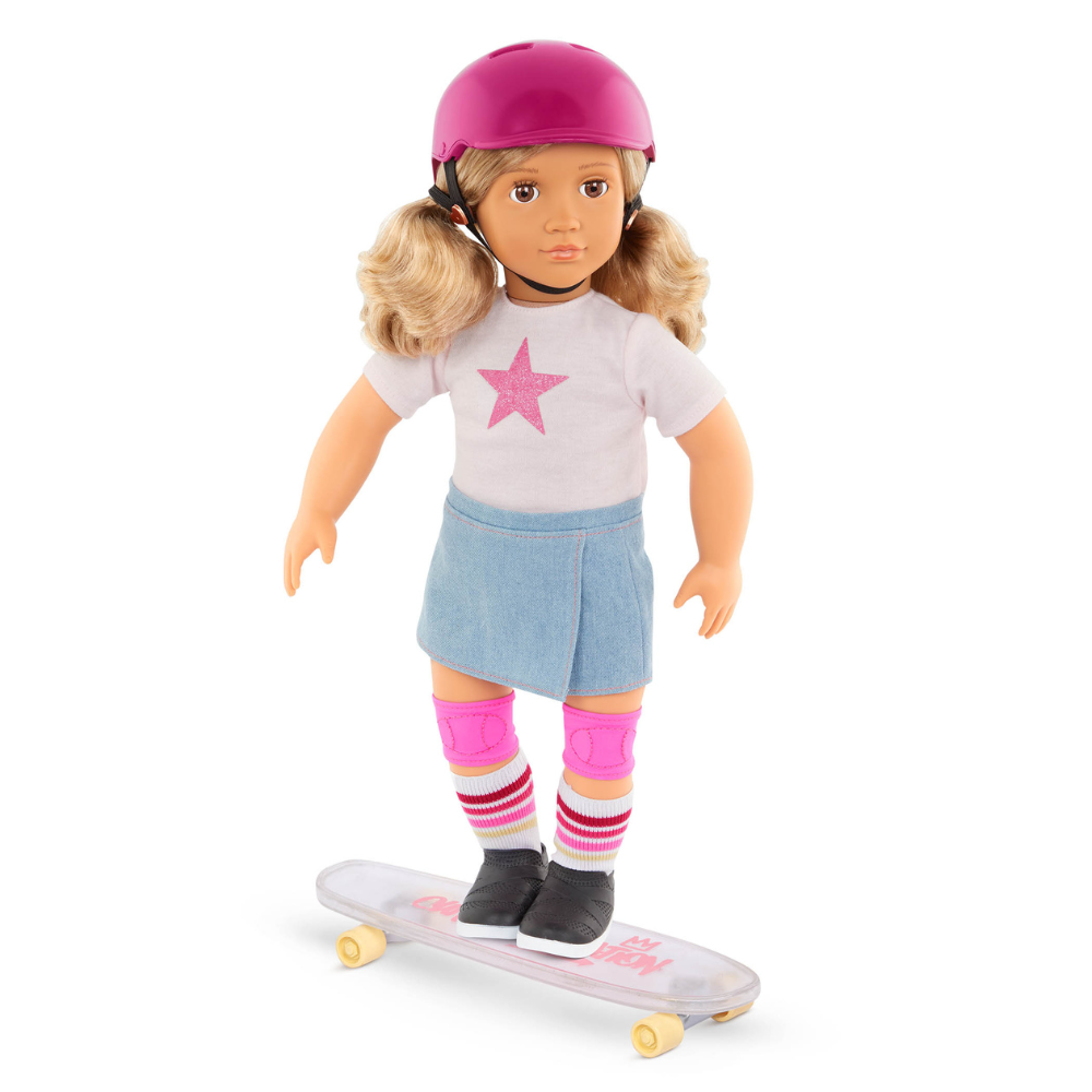 Our Generation Lalka Ollie skaterka z deskorolką, zginane łokcie i kolana 46 cm