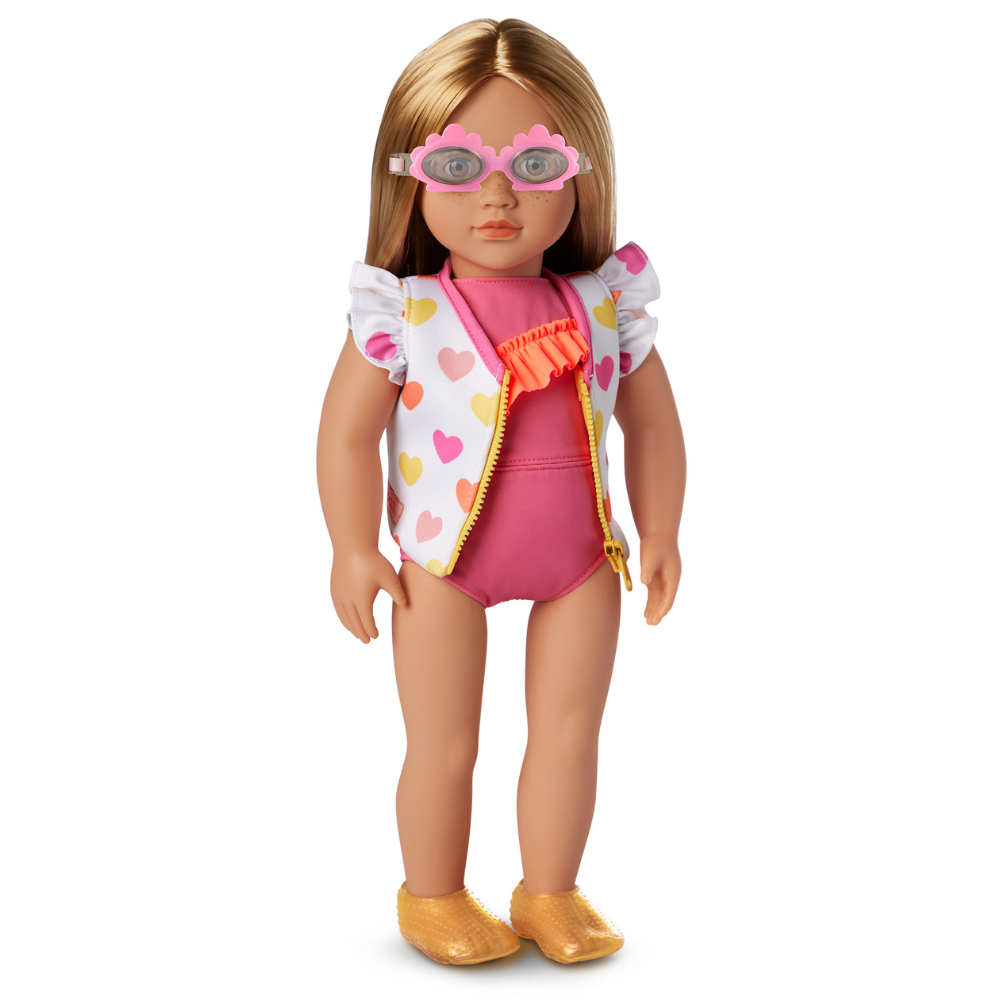 Our Generation Zestaw ubranek dla lalek na plażę - dwuczęściowy strój kąpielowy z kamizelką 46 cm