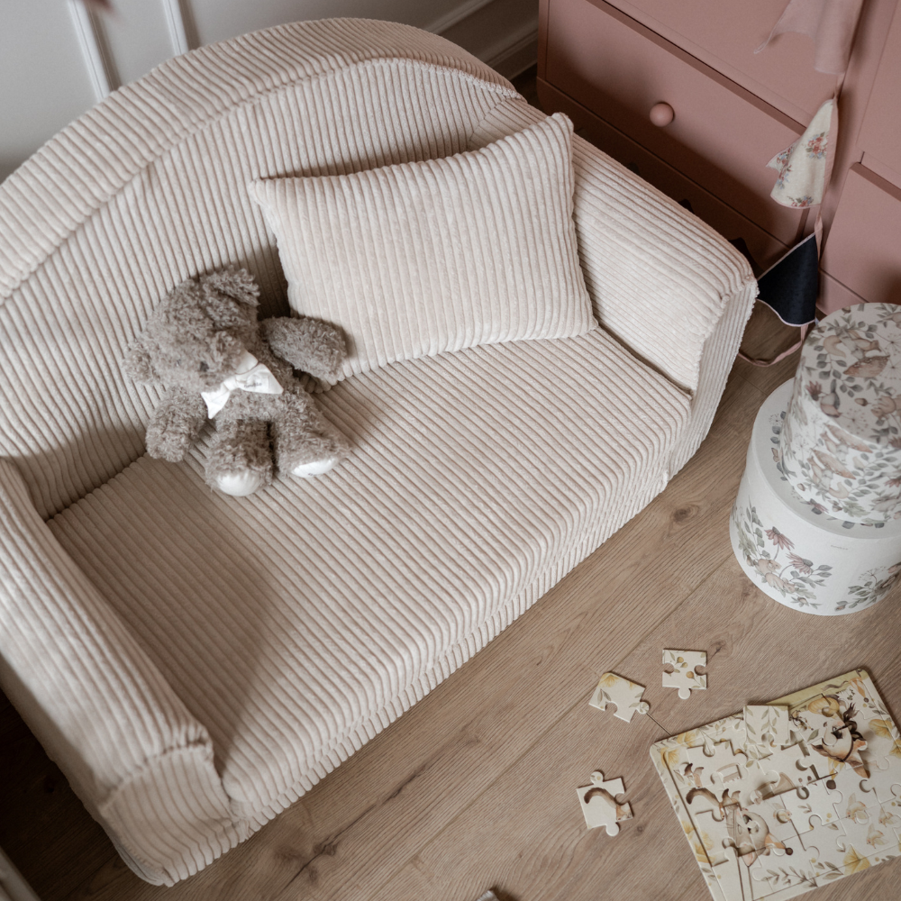 Muzpony Sztruksowa rozkładana mini sofa dziecięca Off White