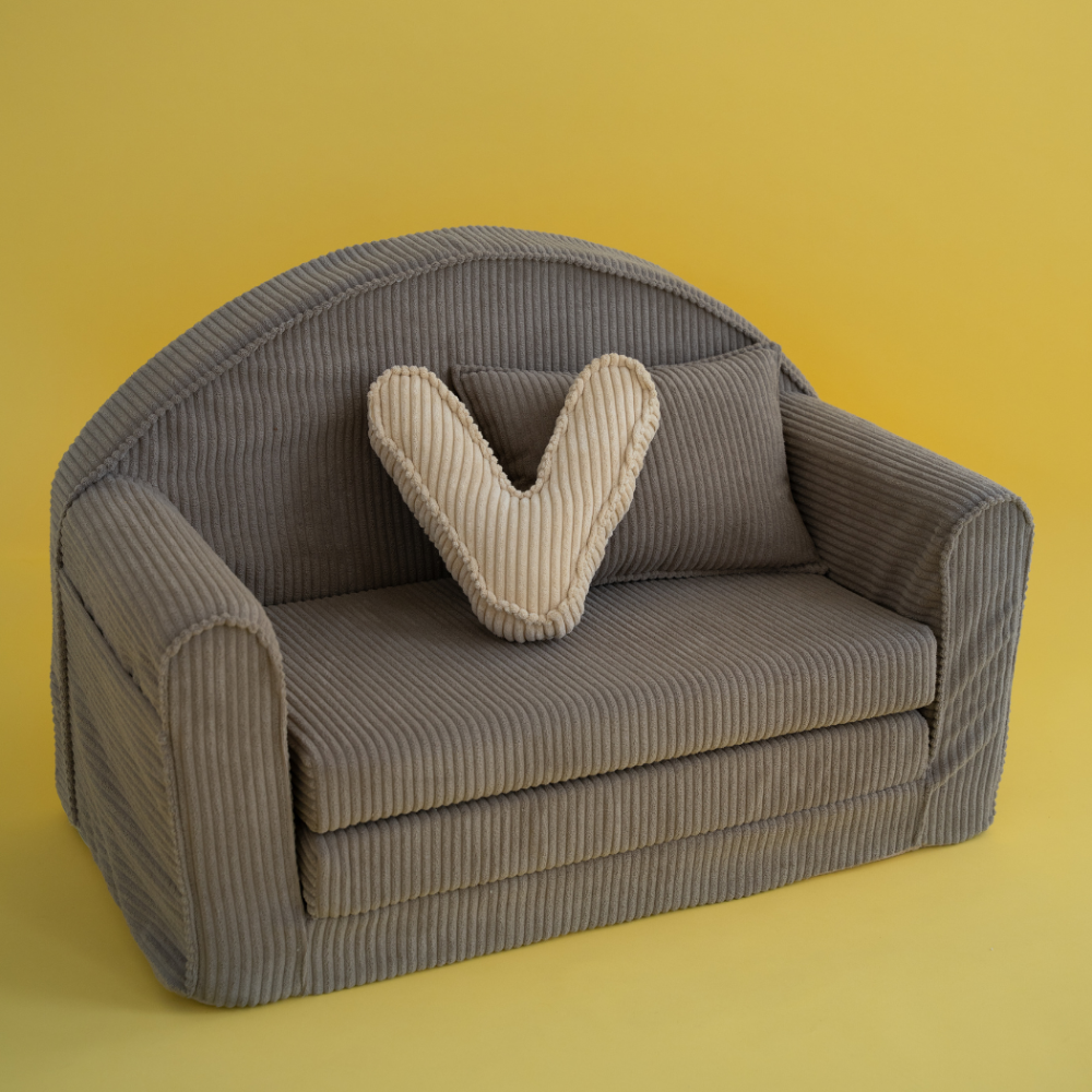 Muzpony Sztruksowa rozkładana mini sofa dziecięca Sugar Brown