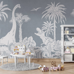 PASTELOVELOVE Tapeta na ścianę dla dzieci na wymiar Monochrome dinozaury niebieska