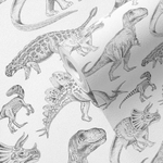 PASTELOVELOVE Tapeta na ścianę dla dzieci, w pasach Dinozaury - biała