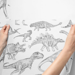 PASTELOVELOVE Tapeta na ścianę dla dzieci, w pasach Dinozaury - biała
