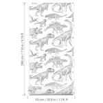 PASTELOVELOVE Tapeta na ścianę dla dzieci, w pasach Dinozaury - biała