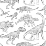 PASTELOVELOVE Tapeta na ścianę dla dzieci, w pasach Dinozaury - biała