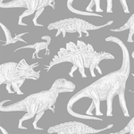 PASTELOVELOVE Tapeta na ścianę dla dzieci, w pasach Dinozaury - szara