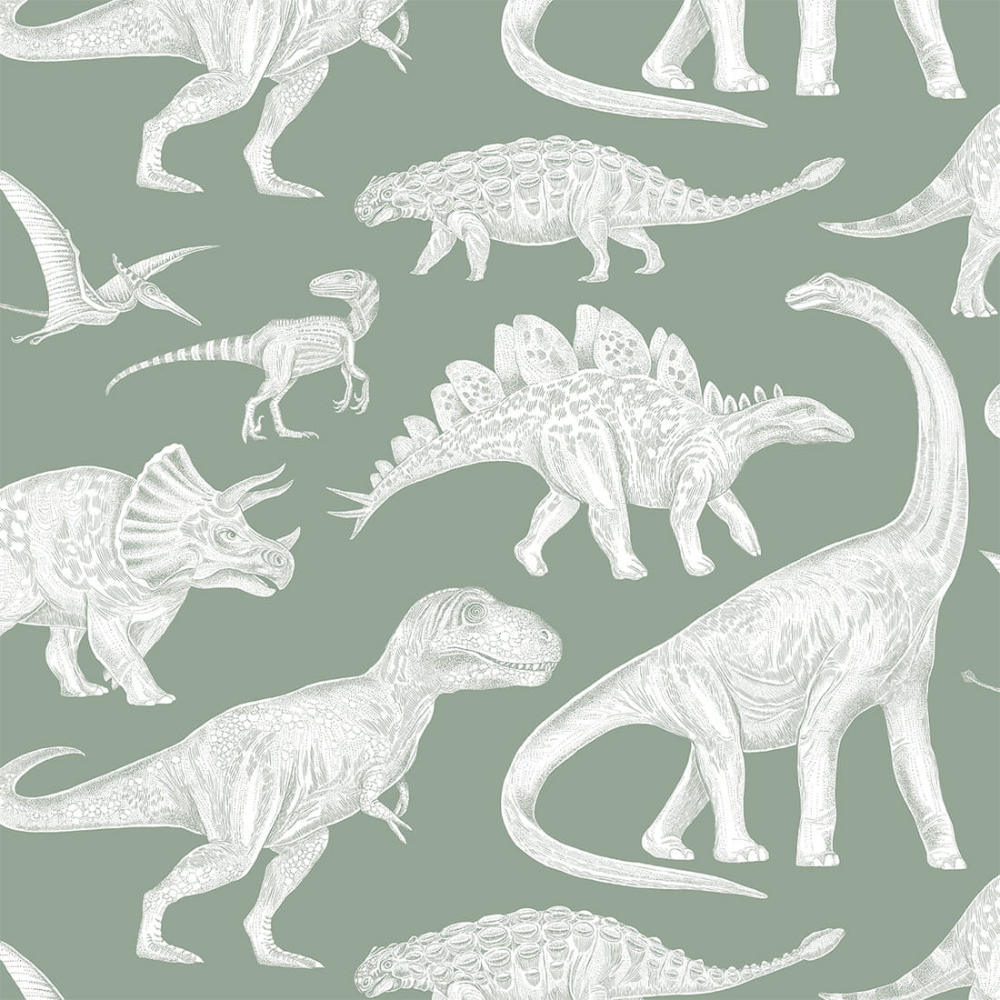 PASTELOVELOVE Tapeta na ścianę dla dzieci, w pasach Dinozaury - matcha