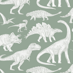 PASTELOVELOVE Tapeta na ścianę dla dzieci, w pasach Dinozaury - matcha