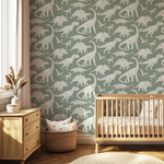 PASTELOVELOVE Tapeta na ścianę dla dzieci, w pasach Dinozaury - matcha
