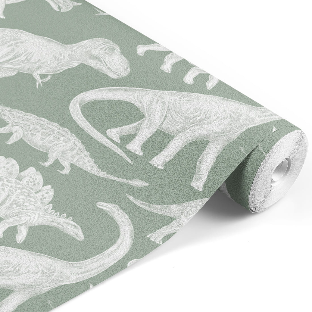 PASTELOVELOVE Tapeta na ścianę dla dzieci, w pasach Dinozaury - matcha