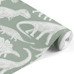 PASTELOVELOVE Tapeta na ścianę dla dzieci, w pasach Dinozaury - matcha