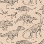 PASTELOVELOVE Tapeta na ścianę dla dzieci, w pasach Dinozaury - beżowa