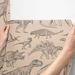 PASTELOVELOVE Tapeta na ścianę dla dzieci, w pasach Dinozaury - beżowa