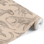 PASTELOVELOVE Tapeta na ścianę dla dzieci, w pasach Dinozaury - beżowa