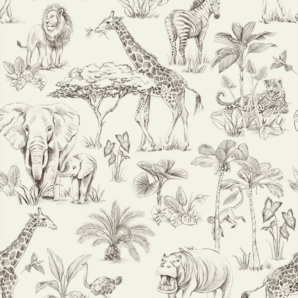 PASTELOVELOVE Tapeta na ścianę dla dzieci, w pasach Safari - cream
