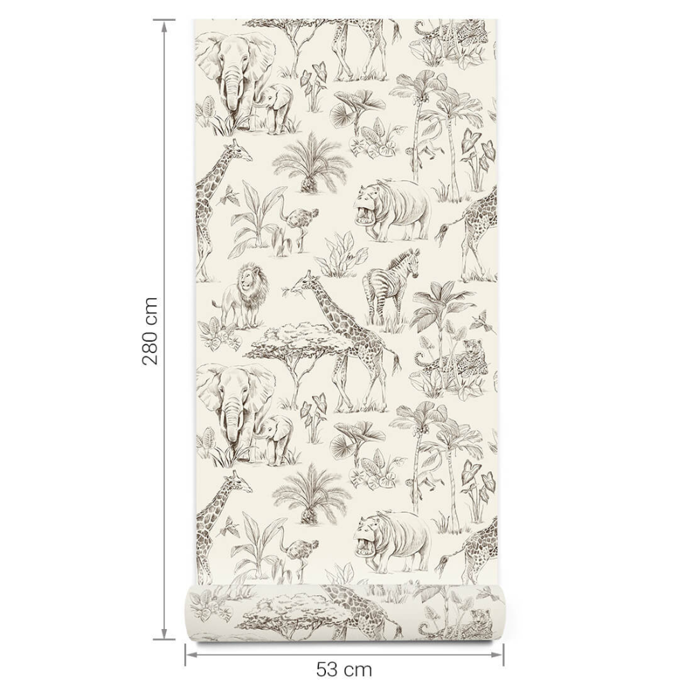 PASTELOVELOVE Tapeta na ścianę dla dzieci, w pasach Safari - cream