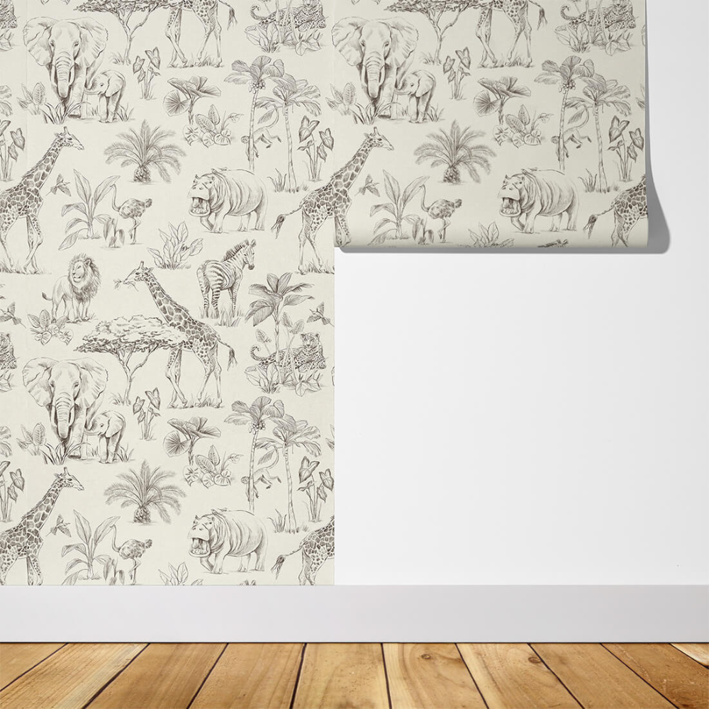 PASTELOVELOVE Tapeta na ścianę dla dzieci, w pasach Safari - cream