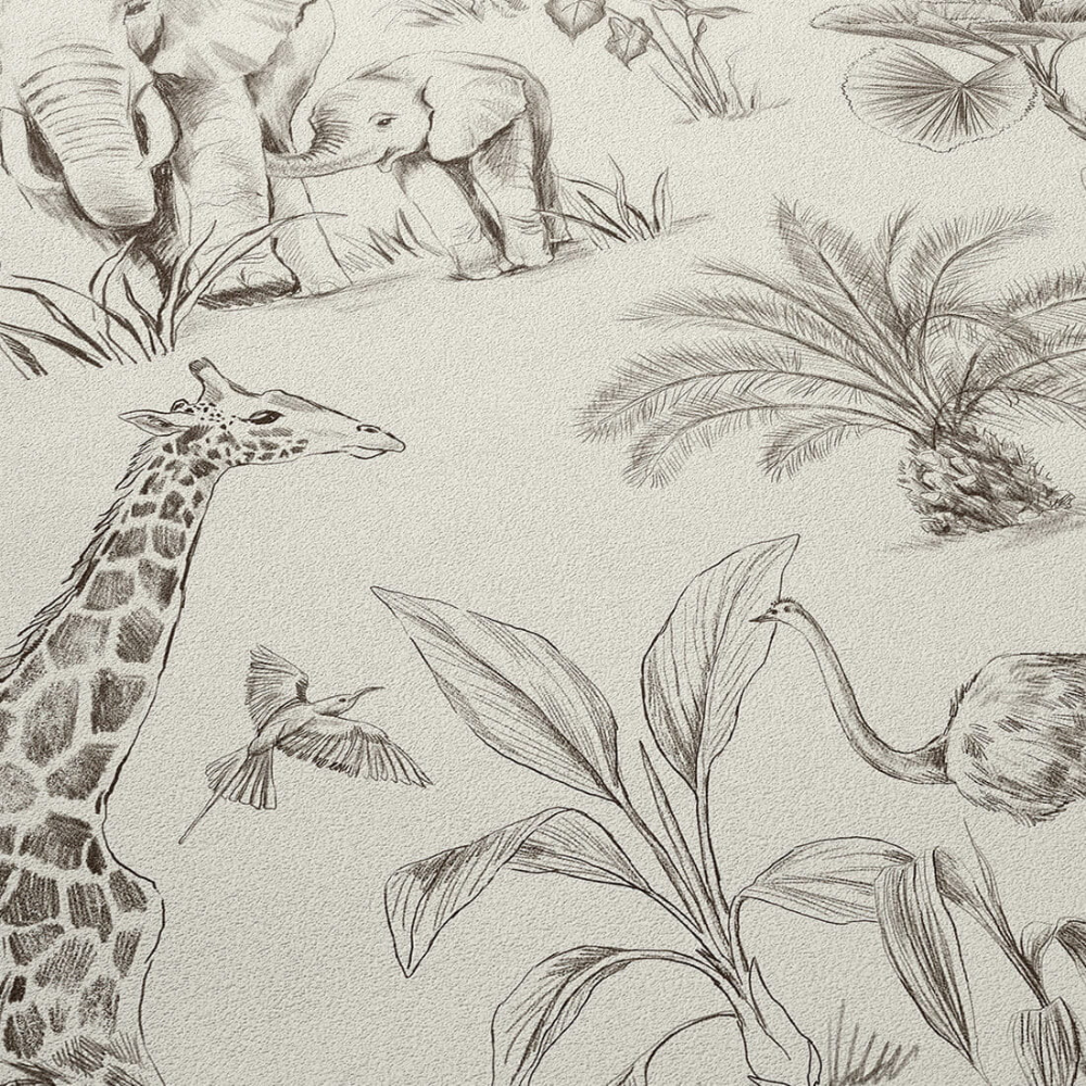 PASTELOVELOVE Tapeta na ścianę dla dzieci, w pasach Safari - cream