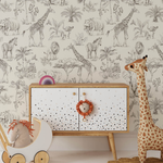 PASTELOVELOVE Tapeta na ścianę dla dzieci, w pasach Safari - cream