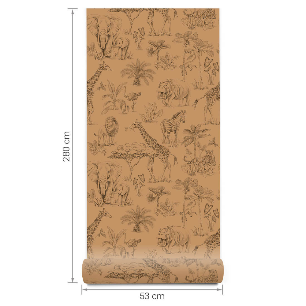 PASTELOVELOVE Tapeta na ścianę dla dzieci, w pasach Safari - toffee