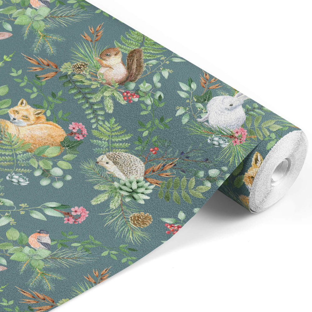 PASTELOVELOVE Tapeta na ścianę dla dzieci, w pasach Woodland - zielona