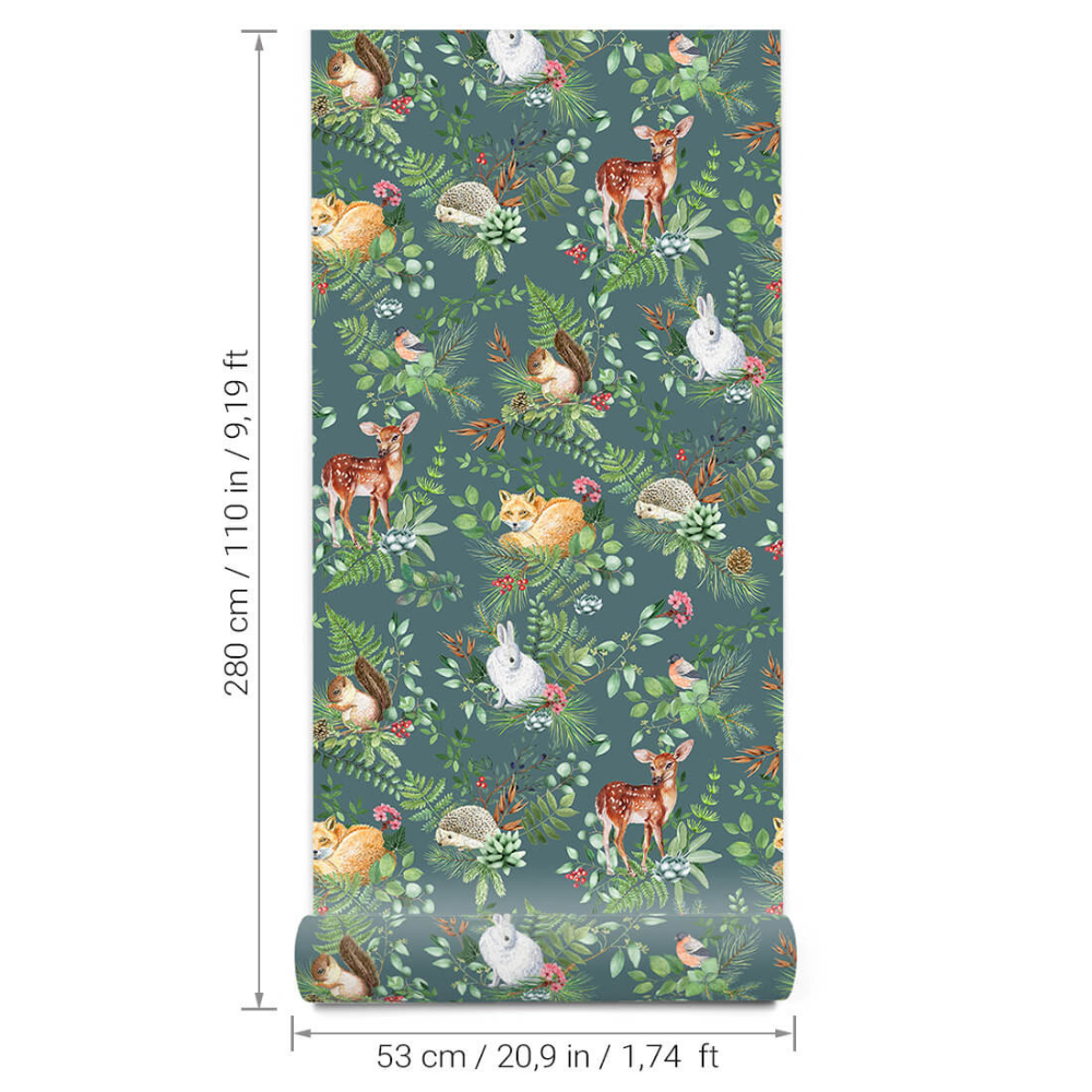 PASTELOVELOVE Tapeta na ścianę dla dzieci, w pasach Woodland - zielona