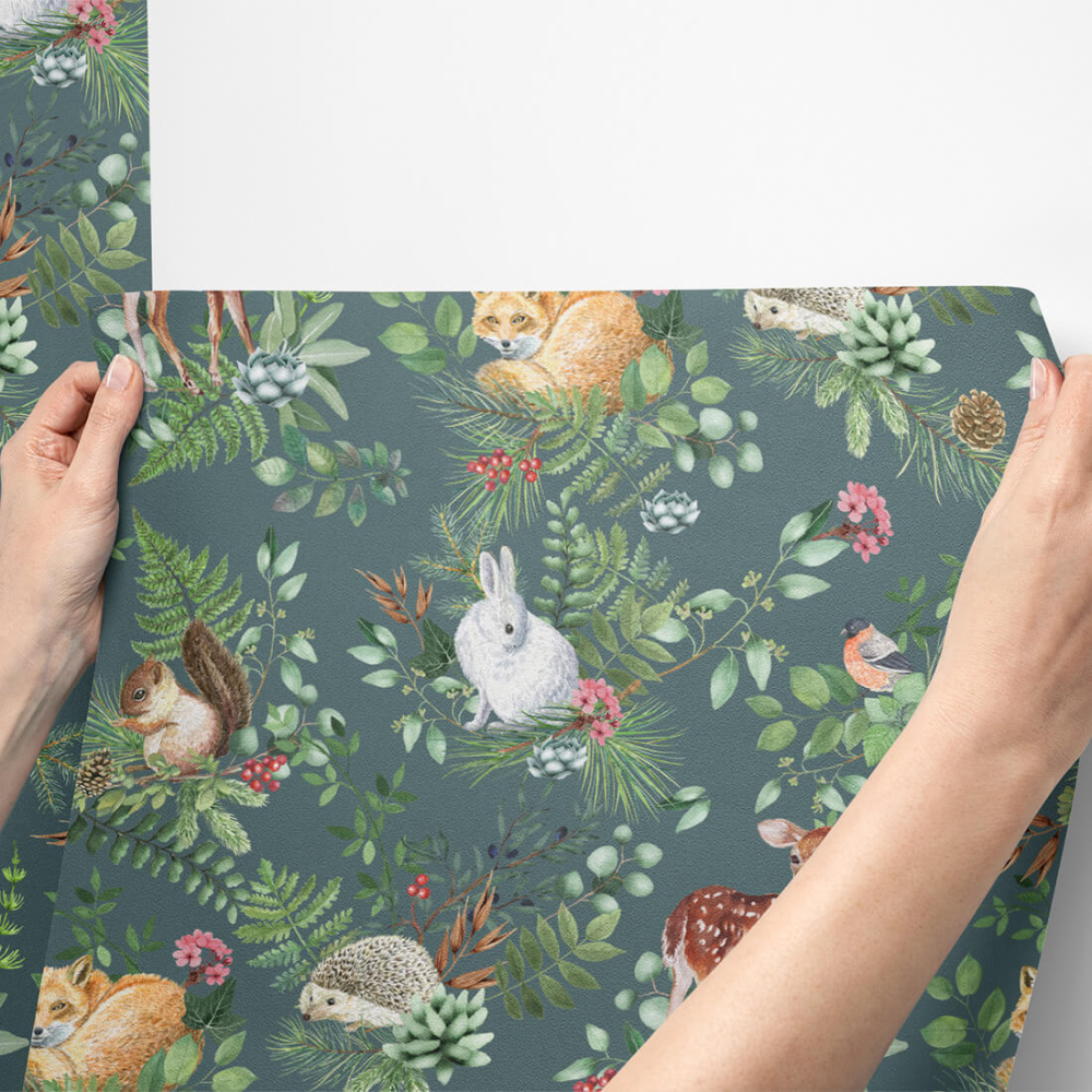 PASTELOVELOVE Tapeta na ścianę dla dzieci, w pasach Woodland - zielona