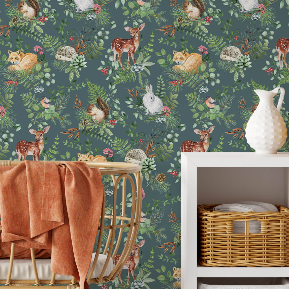 PASTELOVELOVE Tapeta na ścianę dla dzieci, w pasach Woodland - zielona