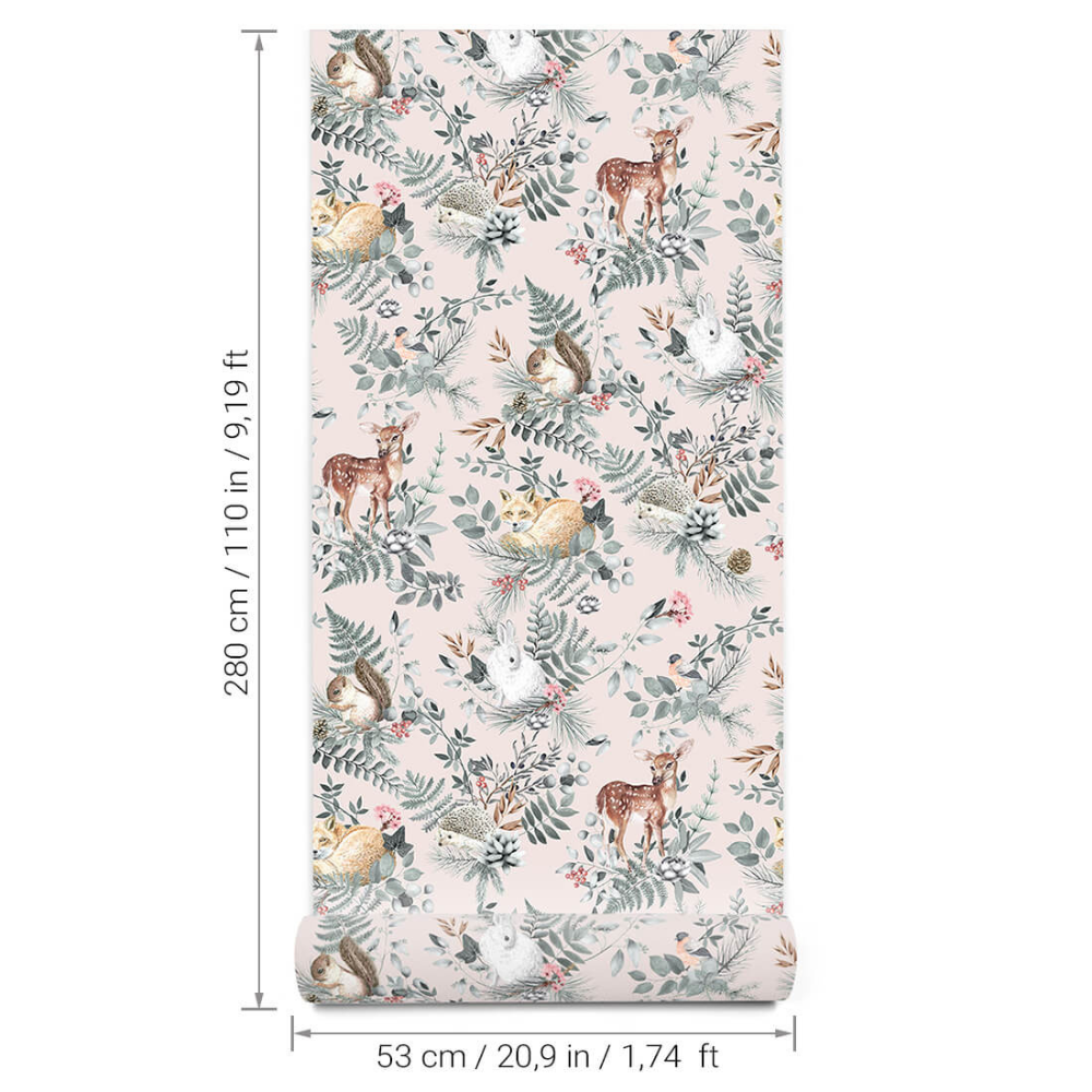 PASTELOVELOVE Tapeta na ścianę dla dzieci, w pasach Woodland - różowa