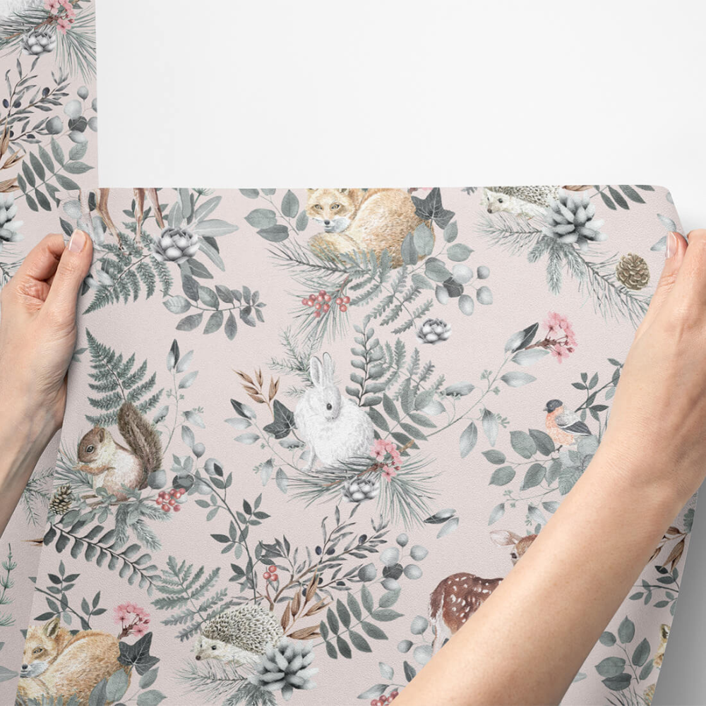PASTELOVELOVE Tapeta na ścianę dla dzieci, w pasach Woodland - różowa