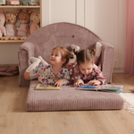 Muzpony Sztruksowa rozkładana mini sofa dziecięca Magenta Grey